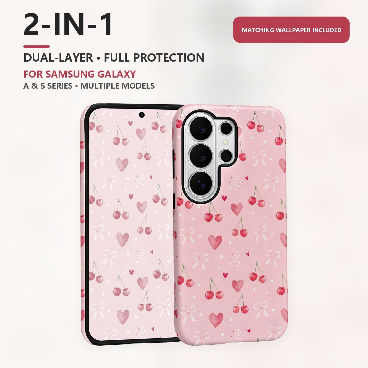 Samsung Galaxy S24 - Watercolor Cherry Hearts 2-in-1 telefoonhoesje met