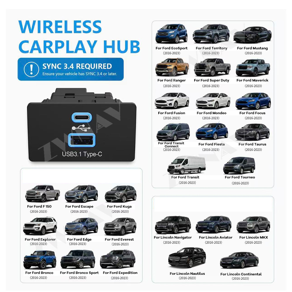 Usb Hub Type C - Draadloze CarPlay- en Android Auto-adapter voor